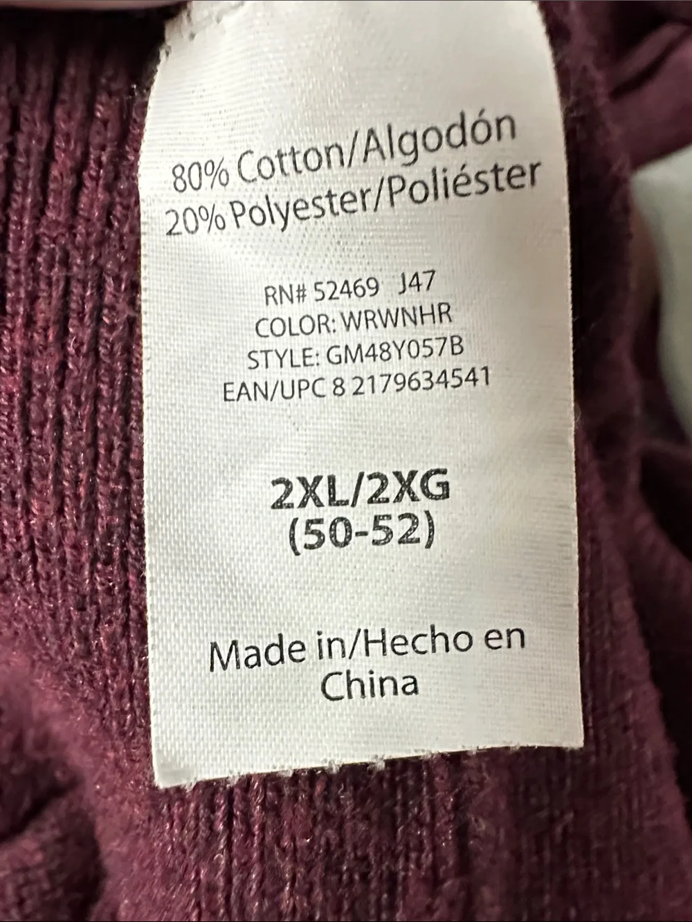 Mens George Soft Sweater  Pullover Maroon / Plum Long Sleeve Cotton Blend 2XL